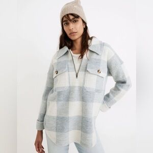 Madewell Checkered Zip-Up Jacket in Gray and Cream